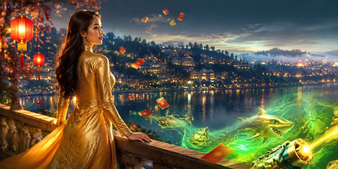Cô gái mặc áo dài chơi bắn cá tại Đà Lạt với màn hình điện thoại sáng
